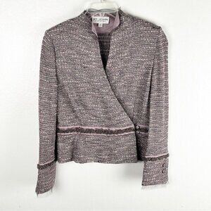 ST. JOHN Evening Lavender Beaded Lace Trim Blazer Jacket, Size 10